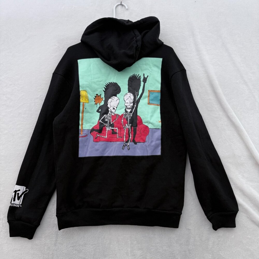 Beavis Butt Head Hoodie Mens M Black Fleece Pullover MTV Lightweight